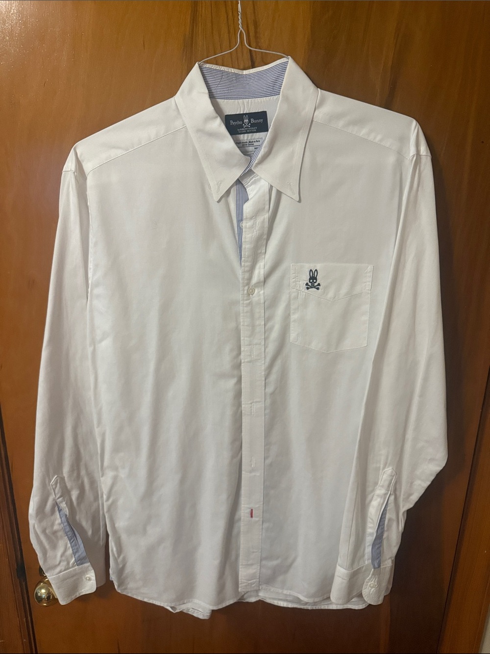 Psycho Bunny White Long-Sleeve Dress Shirt with Black Logo